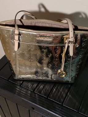 Michael Kors Metallic Gold Tote with Beige Trim